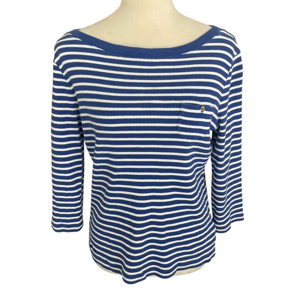 Lauren Ralph Lauren Stripes Cotton Top Women L Boatneck Coastal Nautical Classic